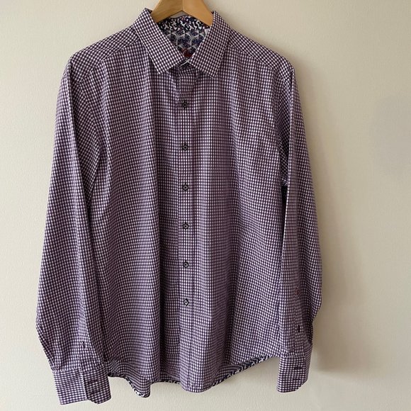 Robert Graham Sport Shirt - Purple/White Check - Large Classic Fit - Picture 1 of 6
